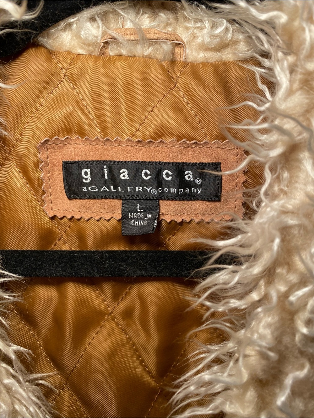 giacca Tan Suede Teddy Jacket with Cream Faux-Fur Trim - Picture 2 of 3